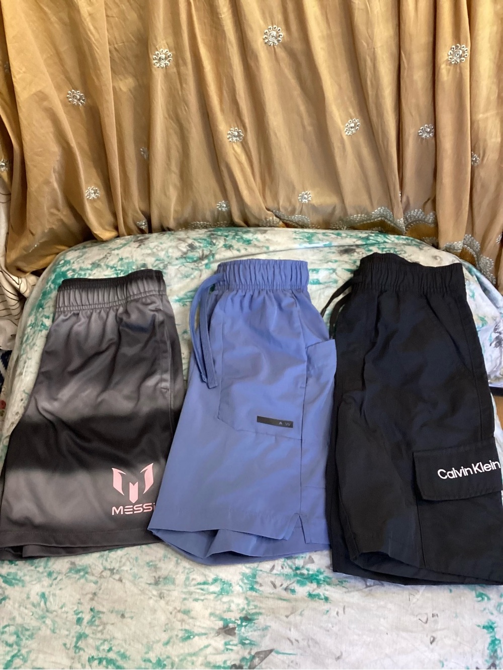 Three Kid’s Shorts w/ Logo Patch (Athletic Works, Calvin Klein & Messi) L
